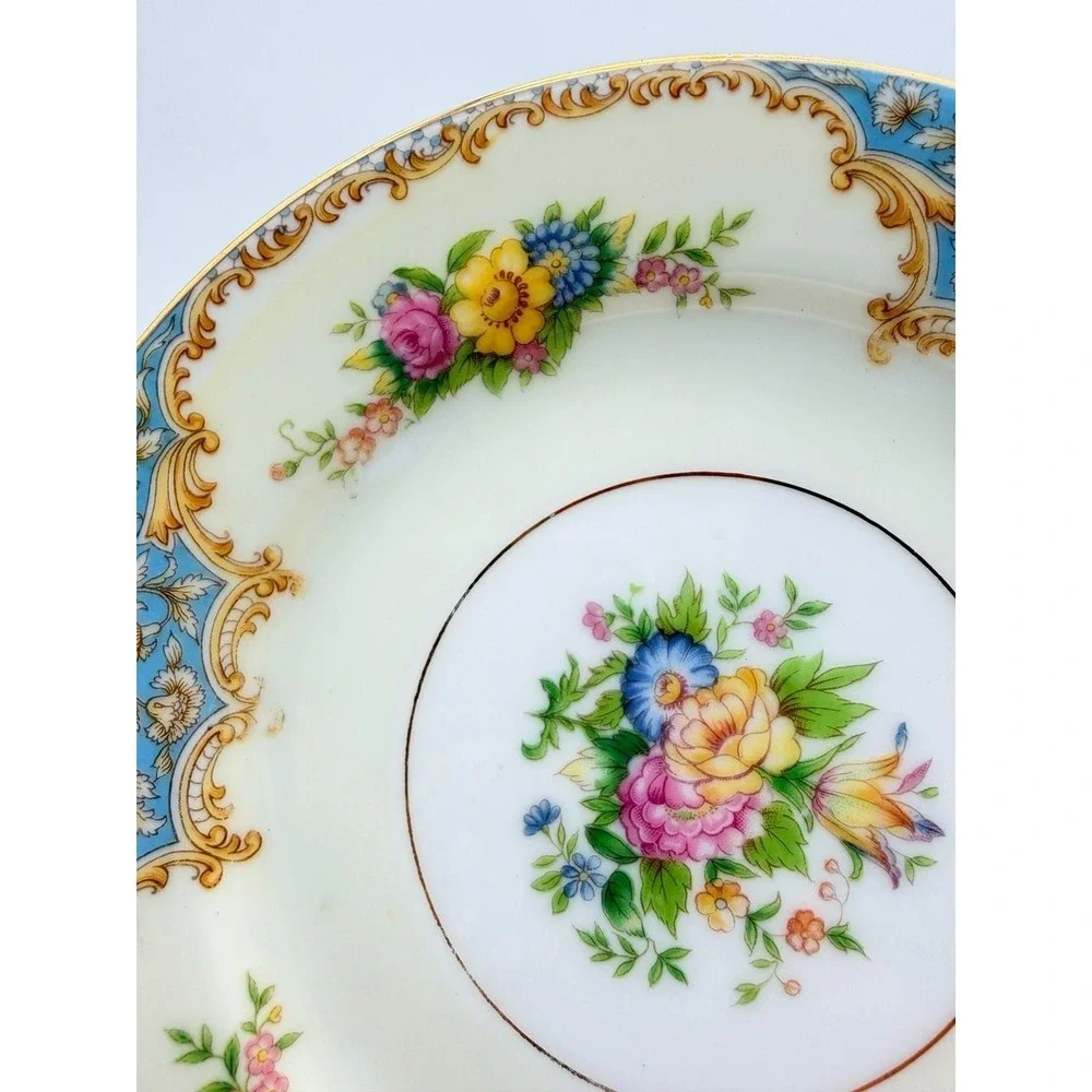Noritake Bantry Fine China Luncheon Plate Blue Floral Gold Trim